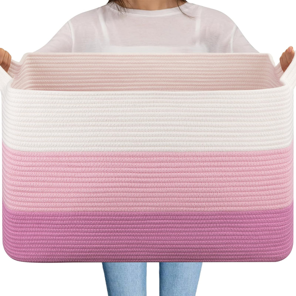 Extra Large Blanket Basket, 95L Cotton Rope Woven Laundry Basket, Toy Bin for Baby Room, Container for Blanket