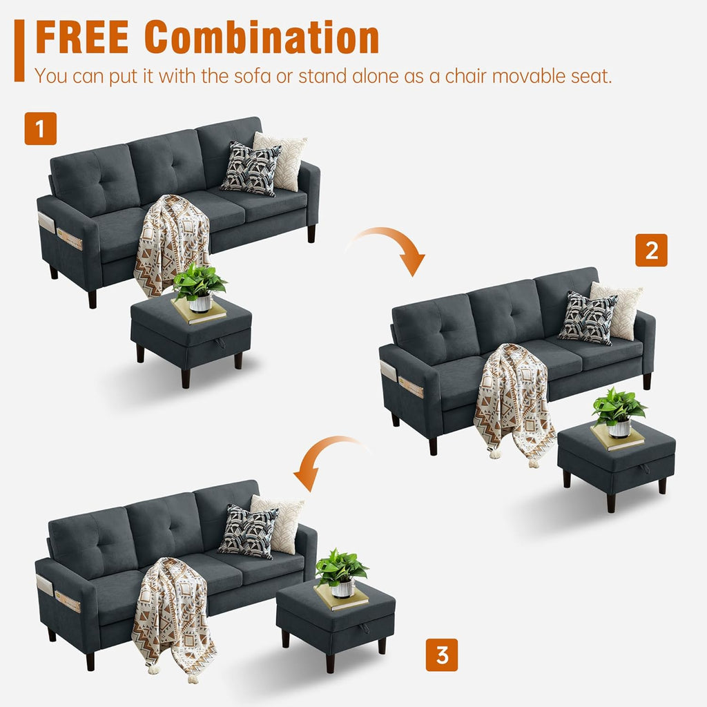 Sectional Sofa Couches for Living Room, L Shaped Couch 3-Seat Convertible Sectional Sofas with Removable Storage