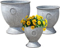 Durham Footed Urn Chubby Belly Planters, Set of 3, Ring Handles, Galvanized Metal, Vintage Grey, Indoor/Outdoor