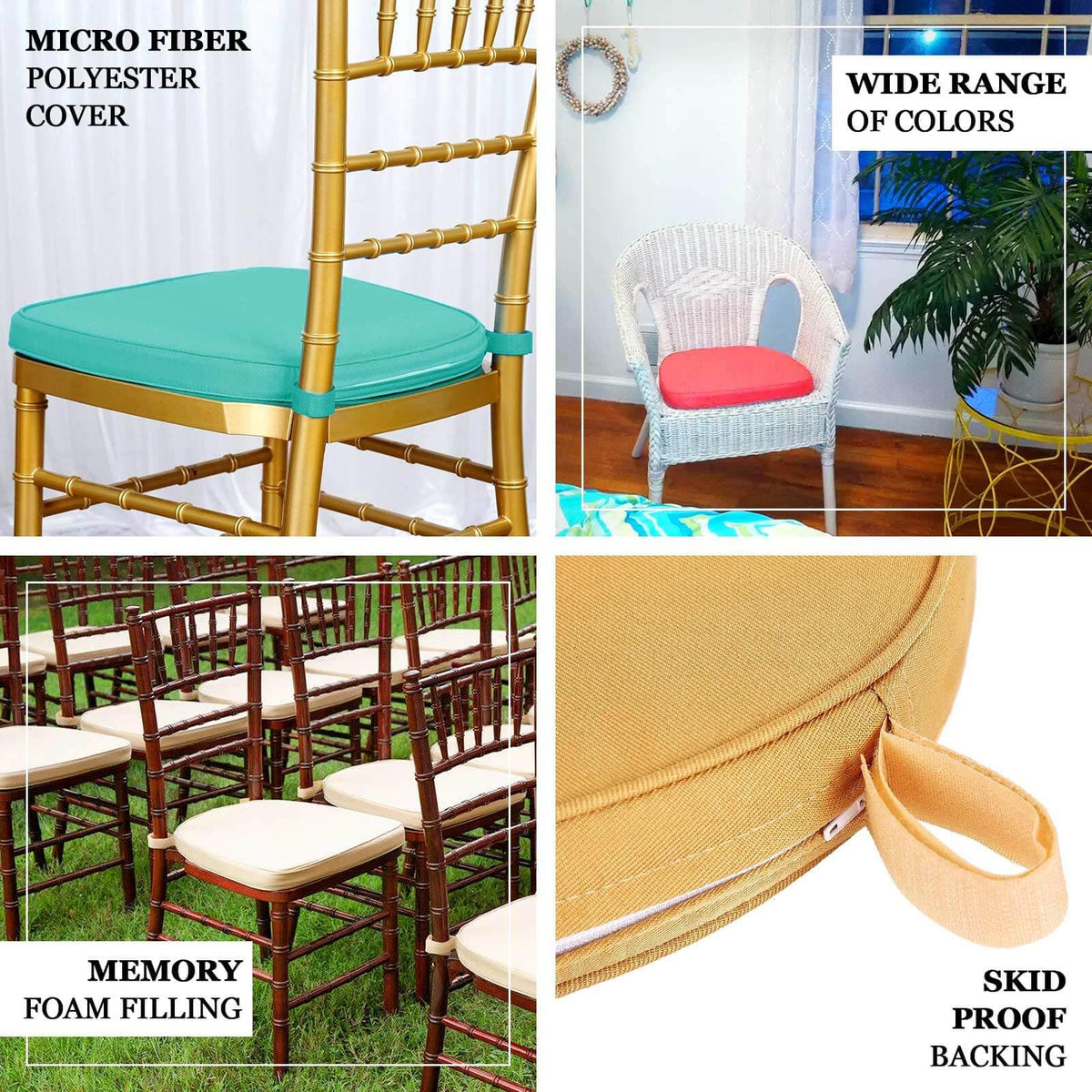 5 PCS | Black Chiavari Chair Cushion Chair Pad with Attachment Straps Party Event Decoration - 2" Thick