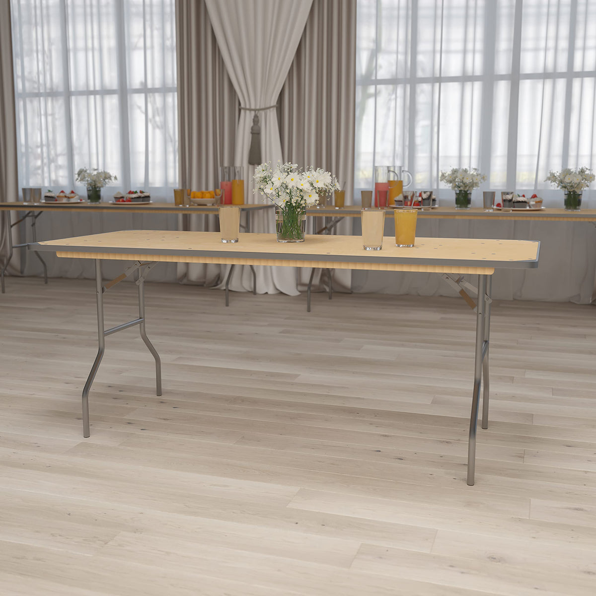 6 ft Birchwood Folding Banquet Table with Corner Guards, 72" x 30"