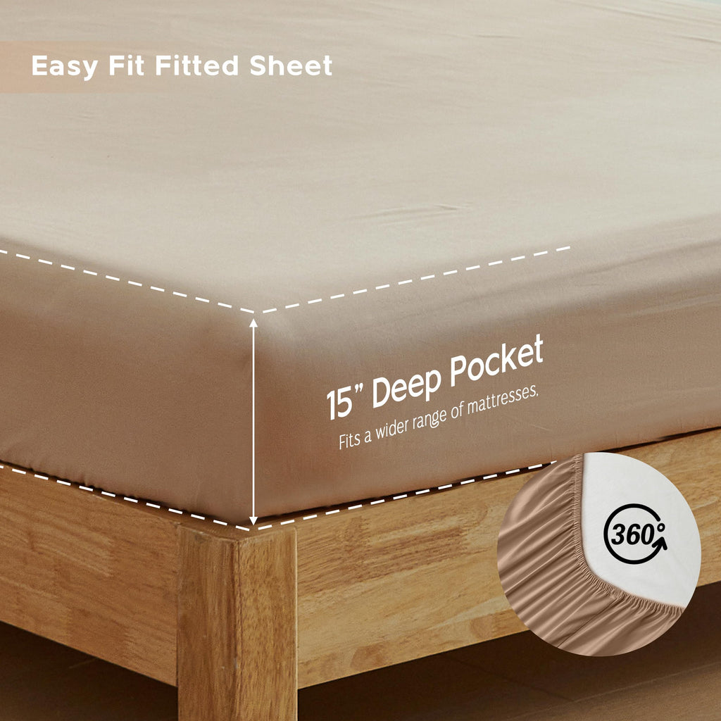 100% Organic Cotton Sheet Set, Long Ruffle Bed Sheets (1 Flat Sheet, 1 Fitted Sheet and 2 Pillowcases) Elegant Shabby