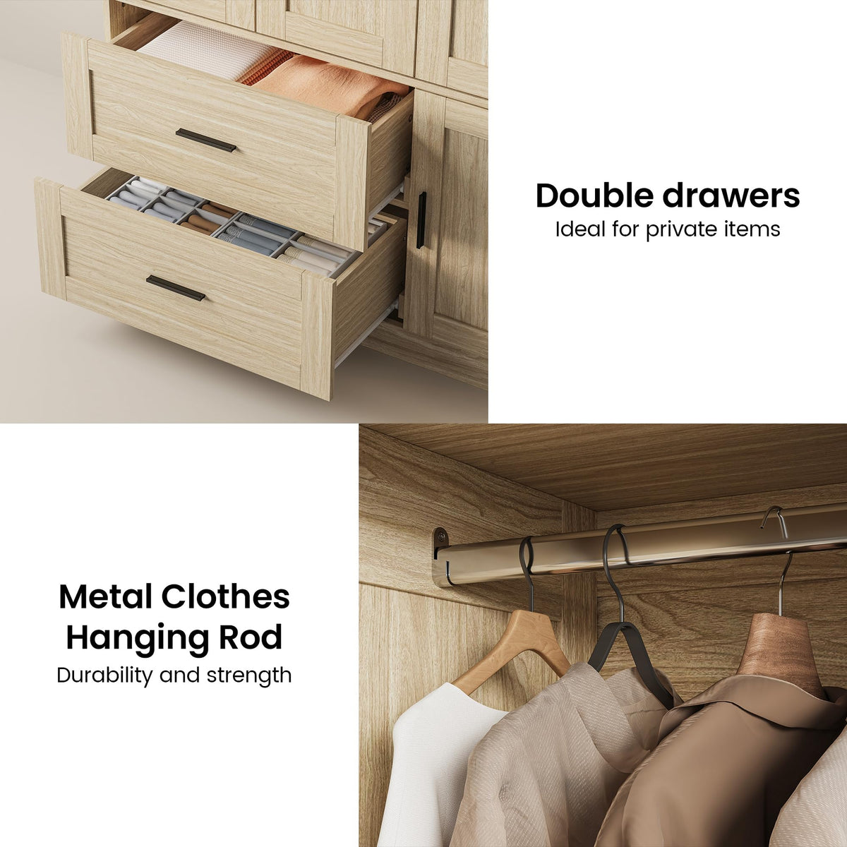 70.6 Inch Armoire Wardrobe Closet with Drawers (Light Oak)