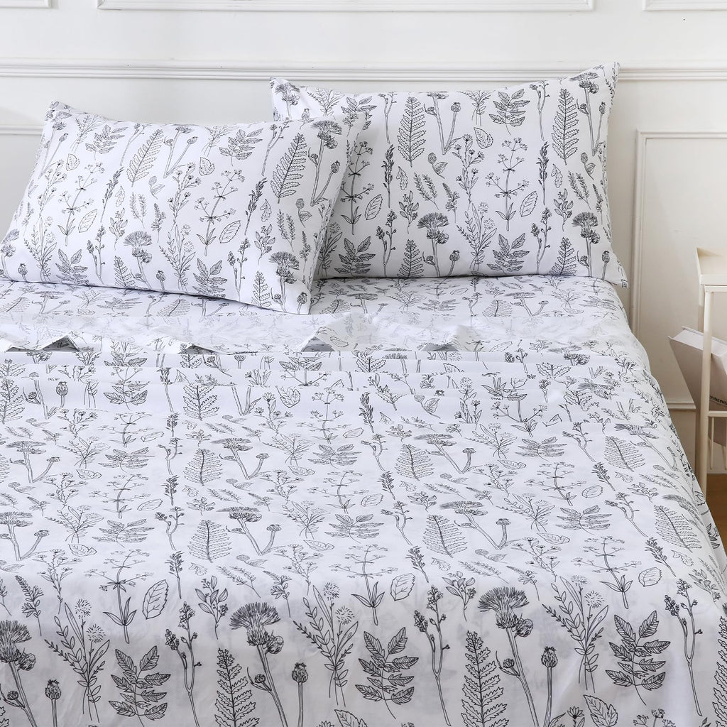 100% Natural Cotton Percale Sheets Set, King Size 4 PC, Breathable&Durable Hotel Quality Bedding, 16" Deep Pocket