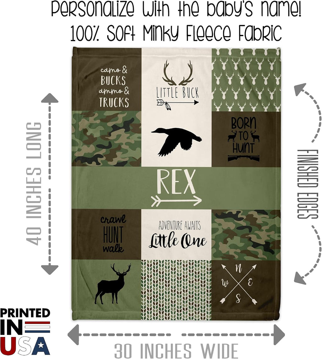 Ships Next Day - Camo Woodland Personalized Baby Blanket for Boys - Printed in America - Custom Blankets for Boys