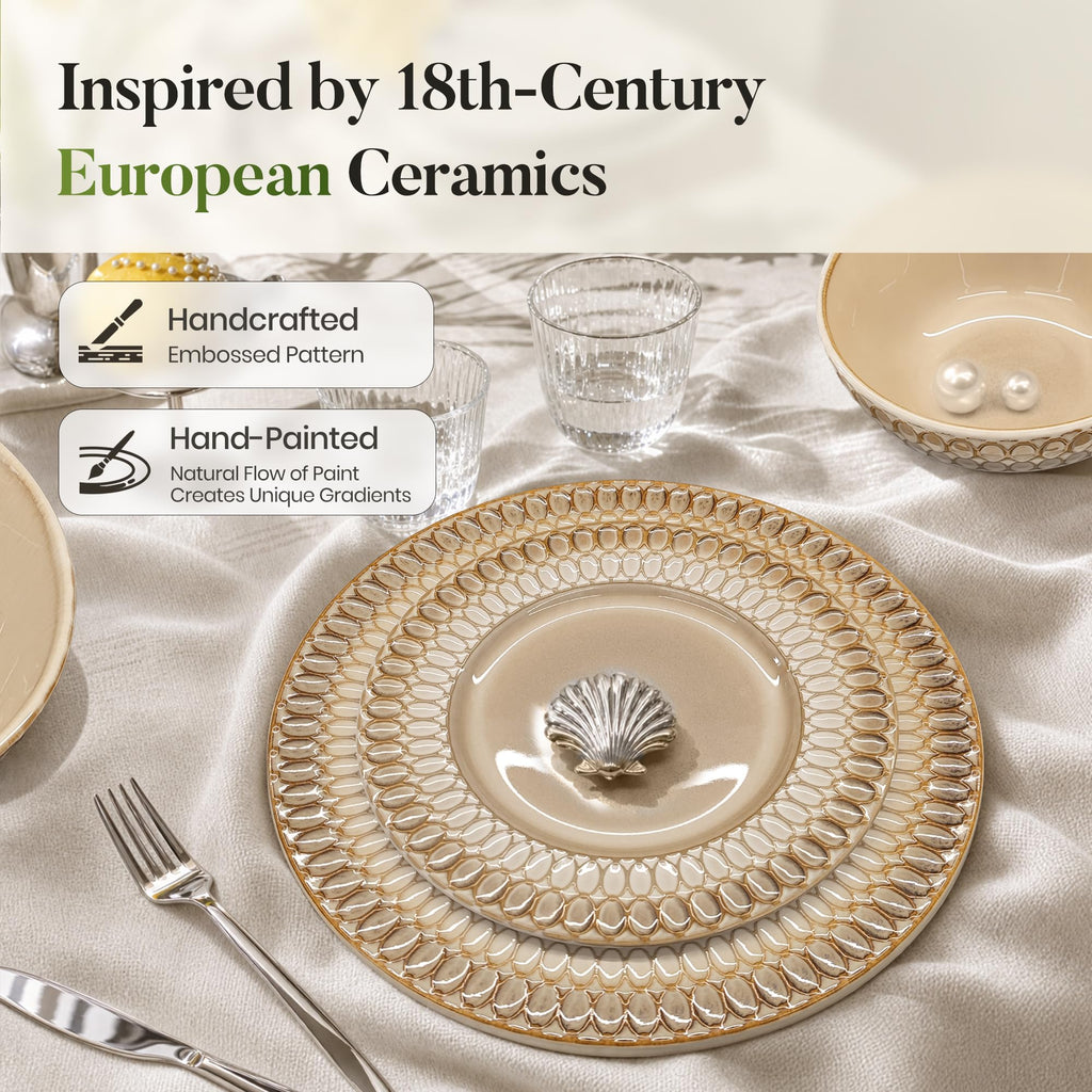 32pcs Stoneware Dinnerware Set for 8, Brown