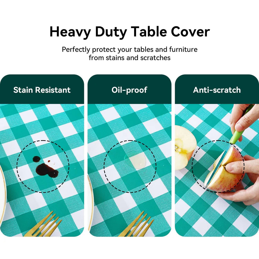 Gingham Vinyl Tablecloth, Square 54 x 54, Teal Green