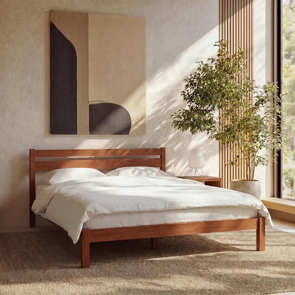 Full Bed Frame with Headboard Classic Wood Platform, Noise Free, Under Bed Storage, No Box Spring Needed, Easy