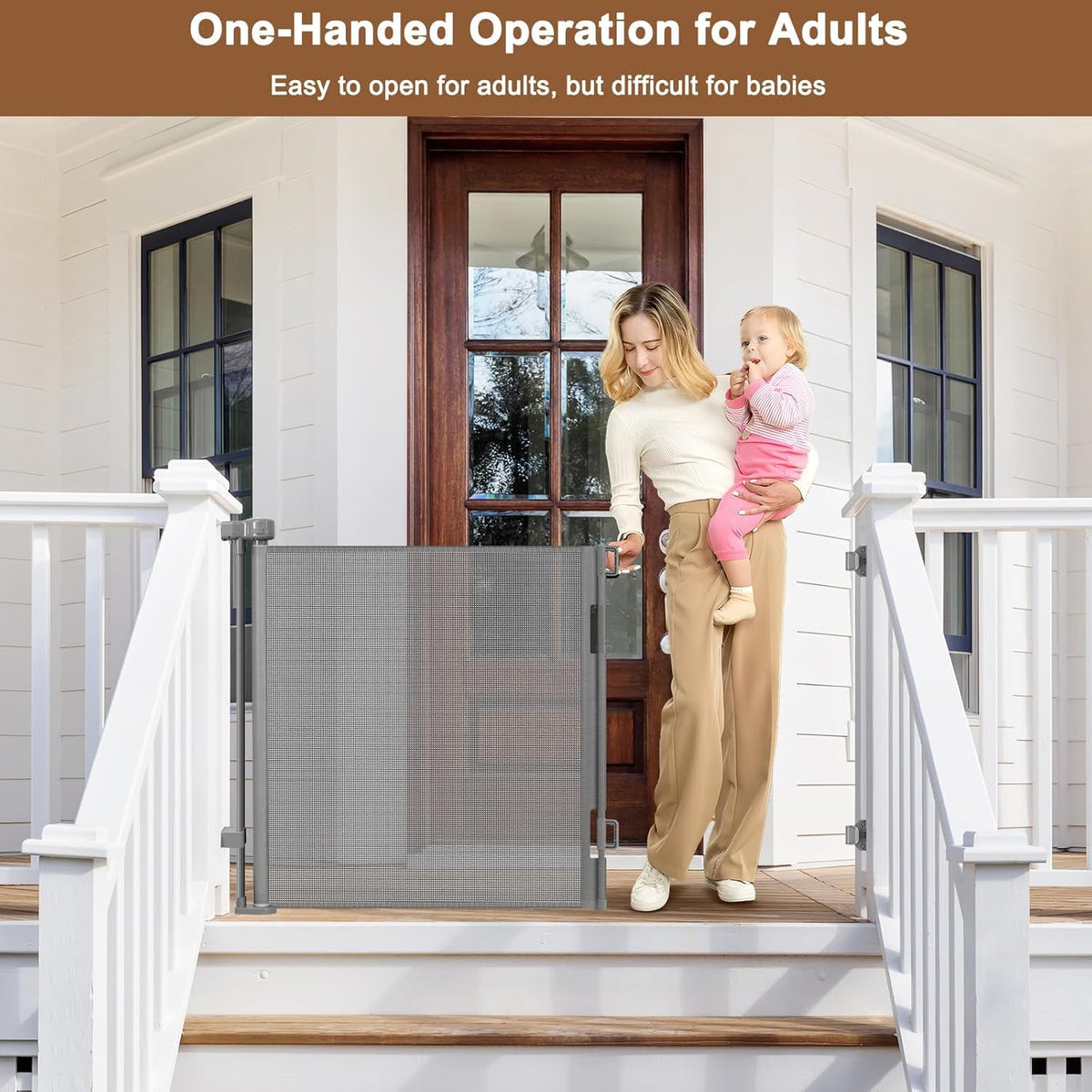 100" Wide Weatherproof Outdoor Retractable Dog Gate, Baby Gates Extra Wide