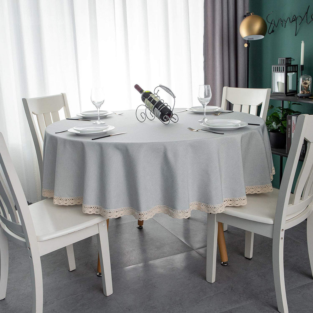 Faux Linen Tablecloth with Lace Trim - Waterproof/Spill Proof/Stain Resistant/Wrinkle Free/Oil Proof - for Banquet
