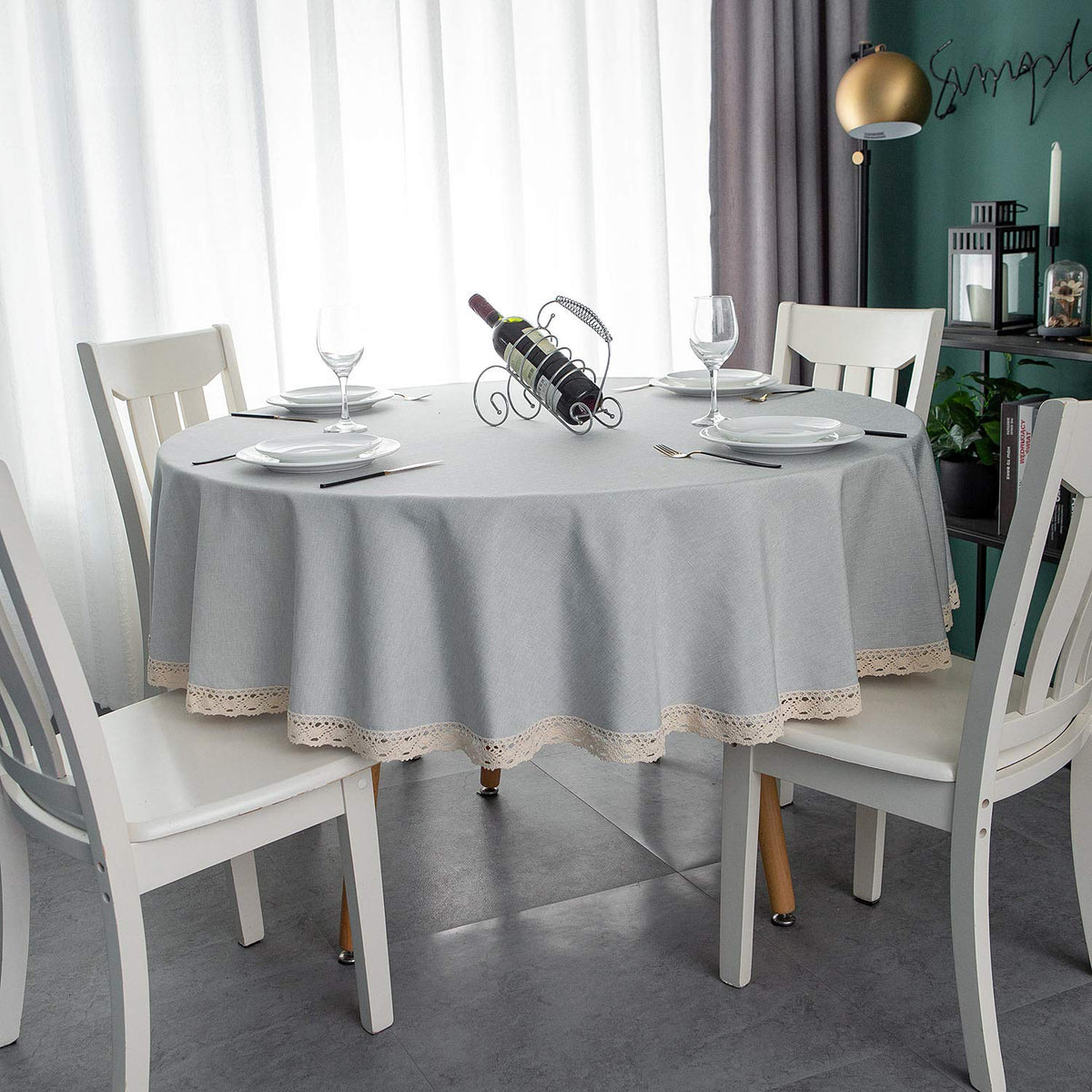 Faux Linen Tablecloth with Lace Trim - Waterproof/Spill Proof/Stain Resistant/Wrinkle Free/Oil Proof - for Banquet