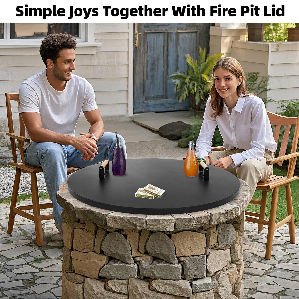 Fire Pit Lid Round 34"w/Handles, Firepit Cover, All-season Protective