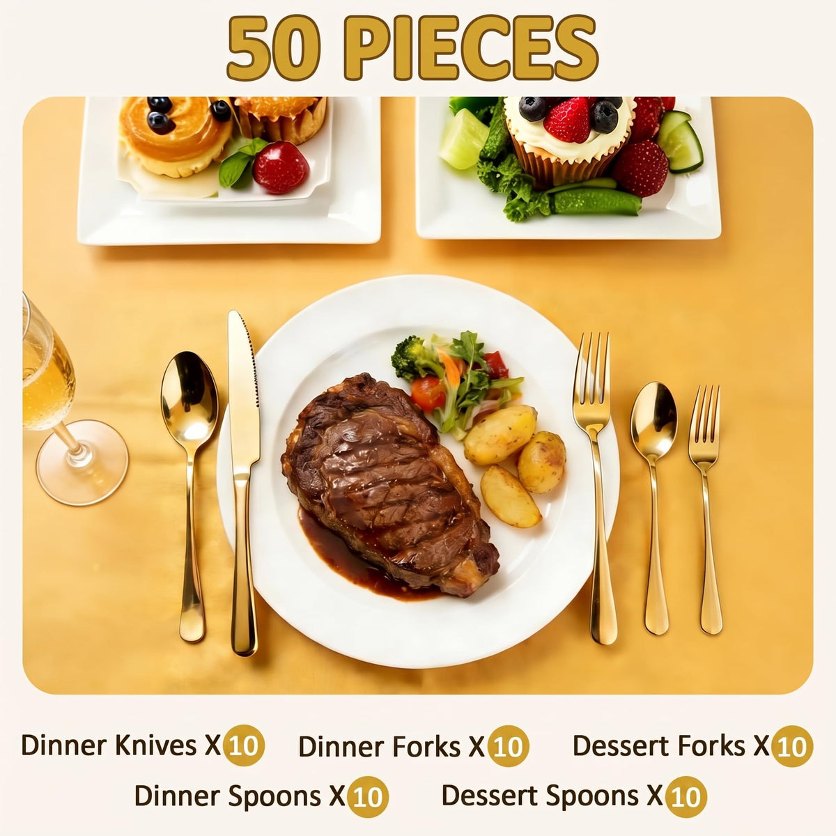 50 Piece Silverware Set, Kitchen Utensils Set for Restaurant & Home, Stainless Steel Cutlery Set, Flatware Set