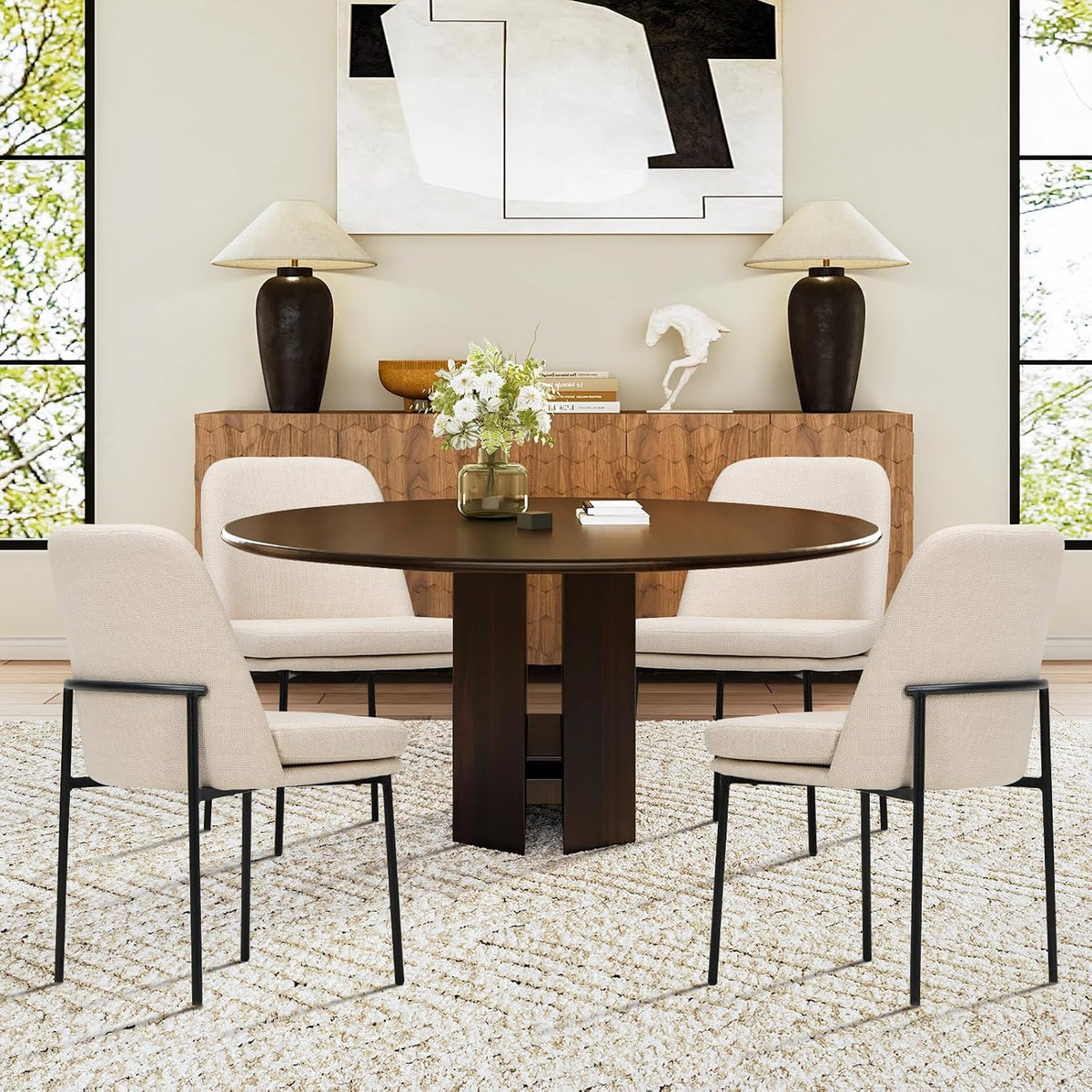 Modern Dining Chairs Set of 4, Upholstered Dining Room Chairs Dinner Chair Kitchen Chairs with Curved Back and Metal
