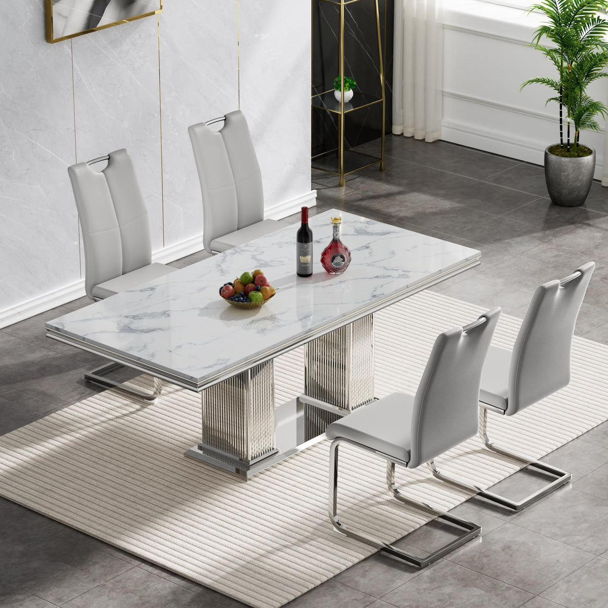 Faux Marble Dining Table Set for 4, Modern Kitchen Table Set with 4 Chairs