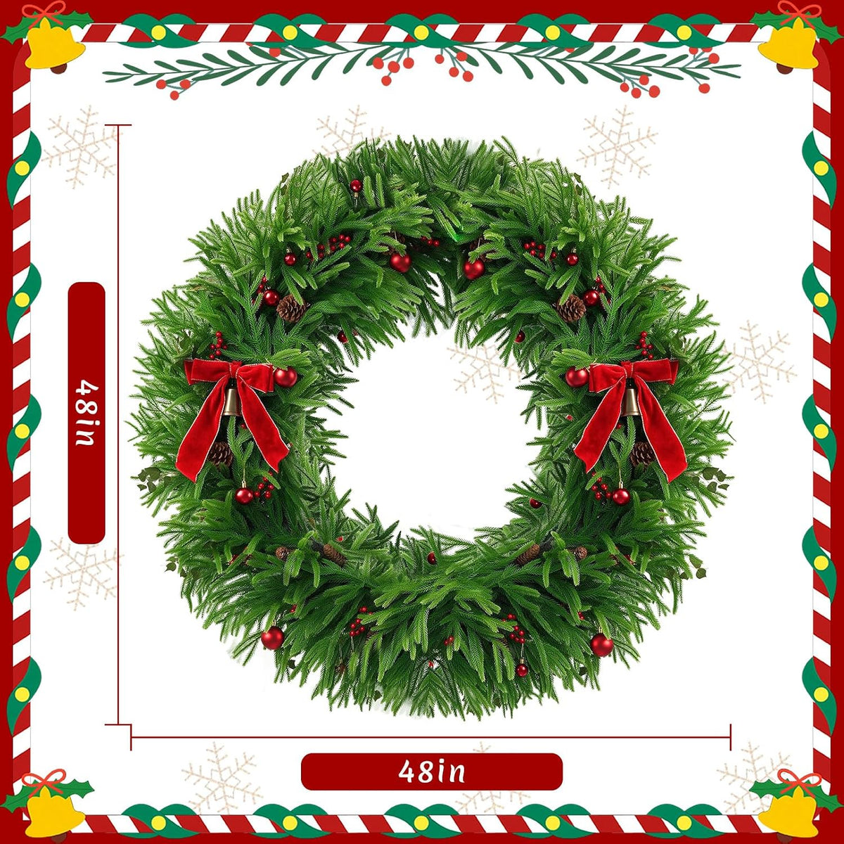48in Indoor/Outdoor Large Artificial Christmas Wreath, Green