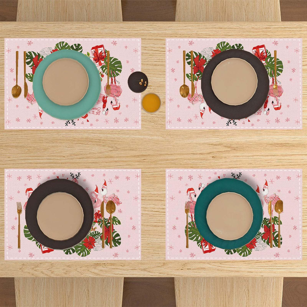 Pink Hawaiian Christmas Placemats Set of 4, Xmas Decorations