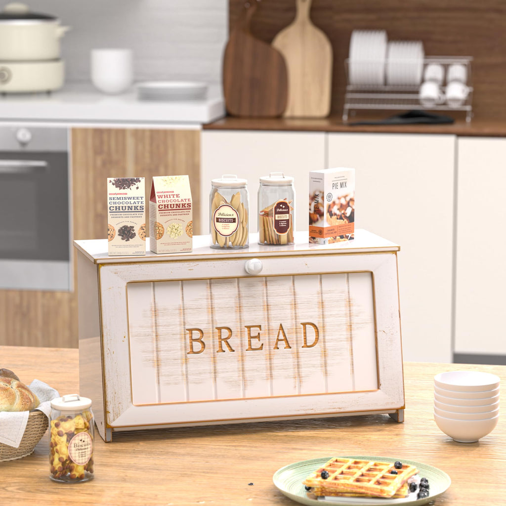 Vintage Countertop, Retro Design Bread Storage Container, Farmhouse Wooden Counter Breadbox, Small Bamboo Bread Bin