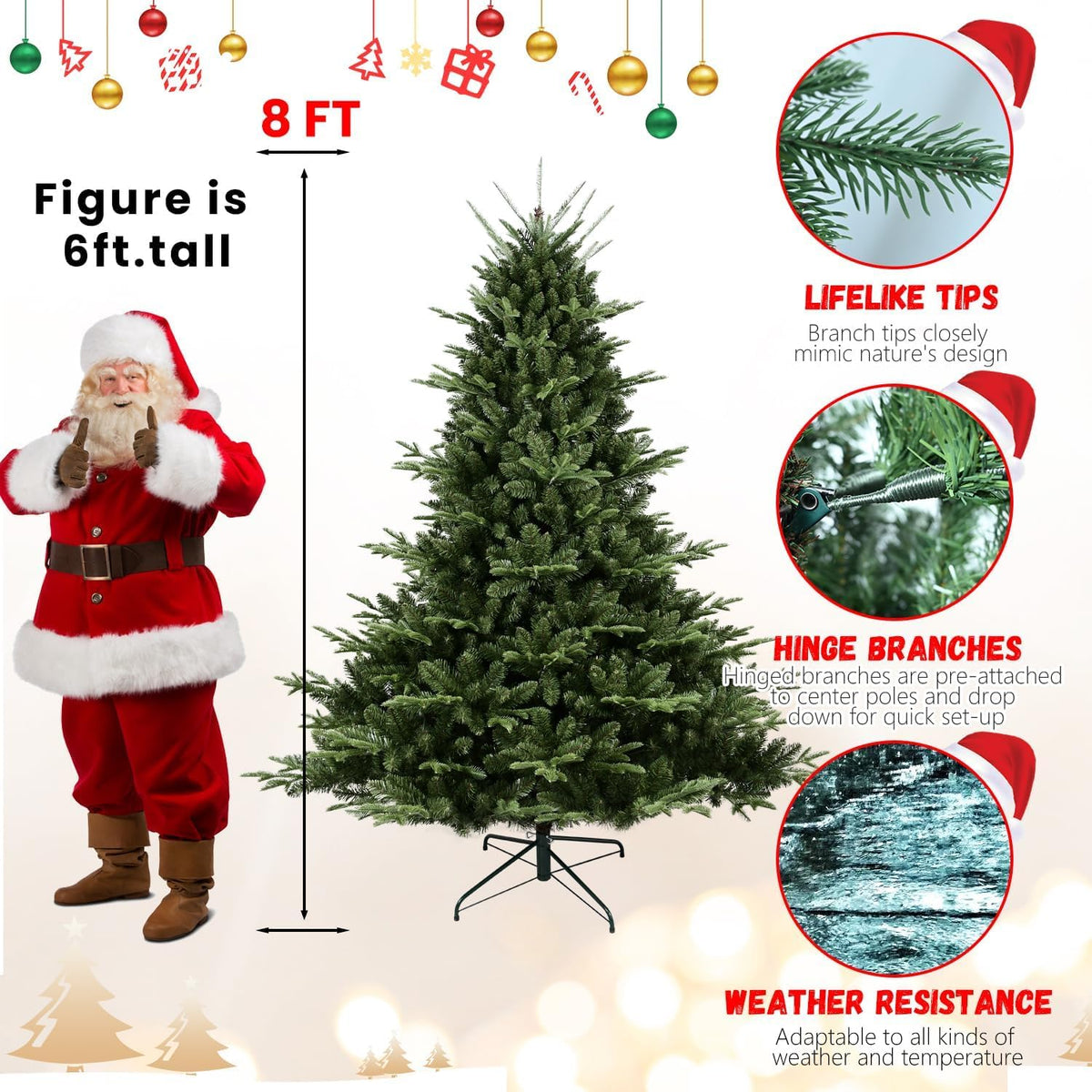 Unlit Artificial Christmas Tree, 5 to 9 ft, Premium Spruce Douglas Firs Christmas Tree, Realistic Faux