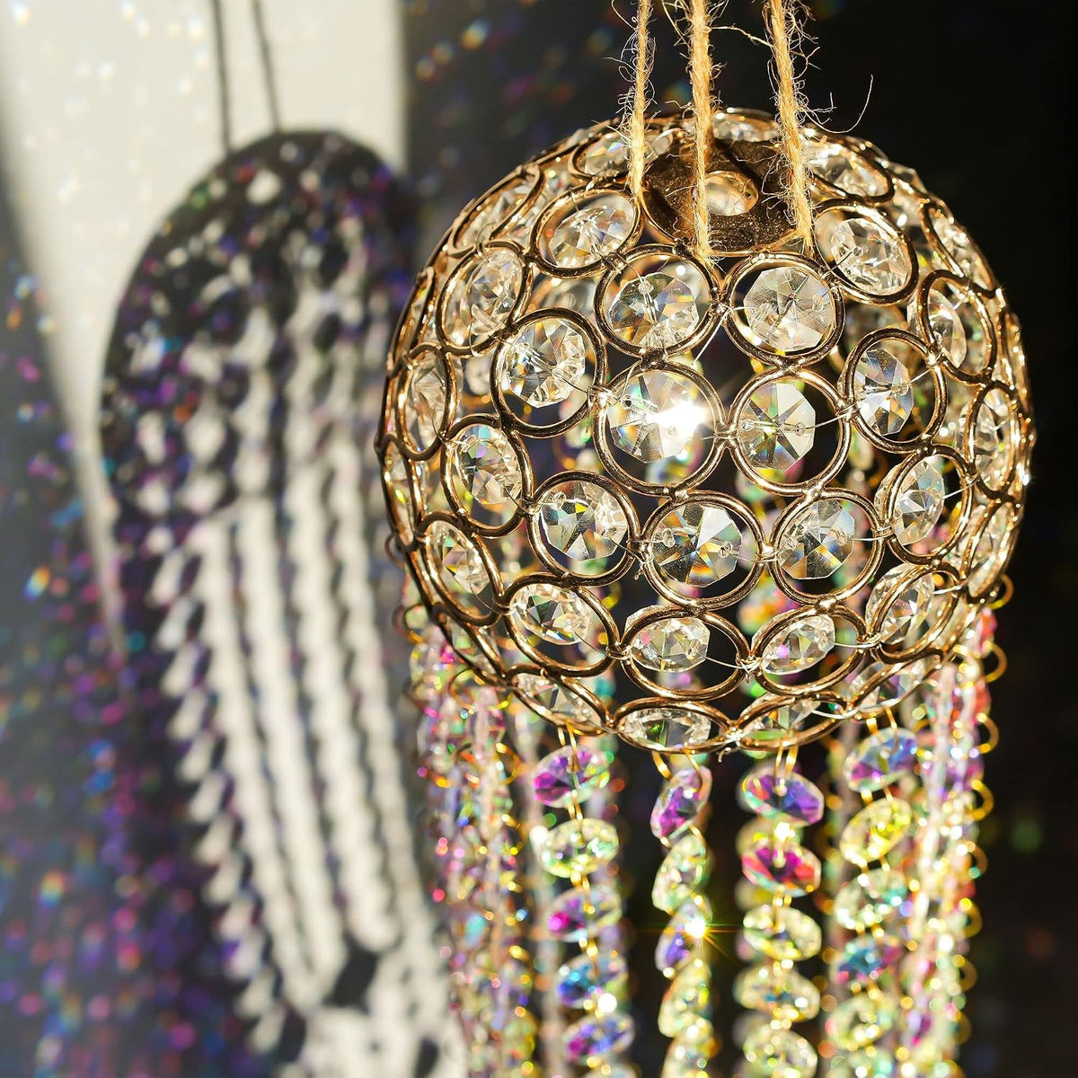 Crystal Suncatcher Wind Chimes Window Hanging Rainbow Maker - 16.7 Inch Chandelier Design, AB Color Crystal Prism