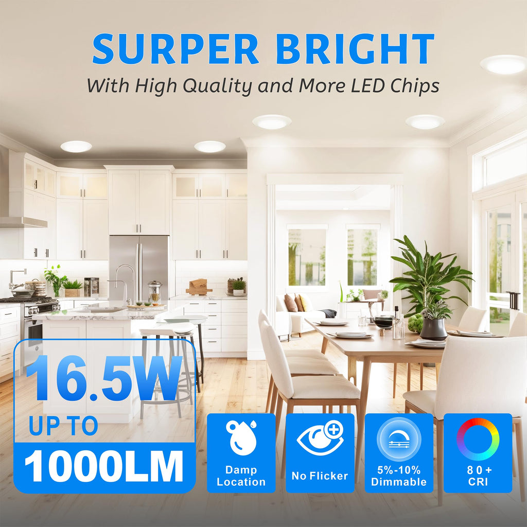 6" LED Flush Mount Ceiling Light, Dimmable Surface Mount Disc Light for 3.5" & 4" J-Box or 5/6" Recessed Can