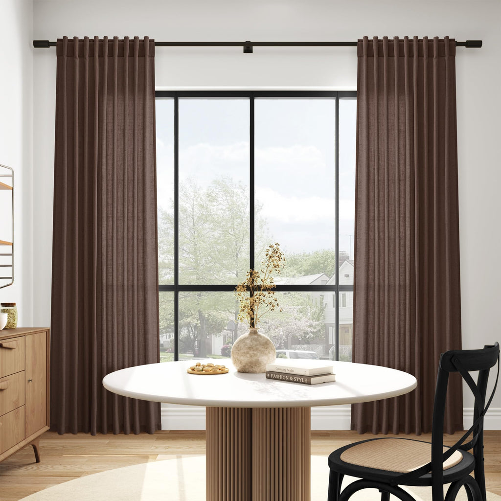 Cappuccino Curtains 63 Inches Long 2 Panel Sets Bedroom, Light Filtering Linen Drapes Windows Rod Pocket or Back Tab