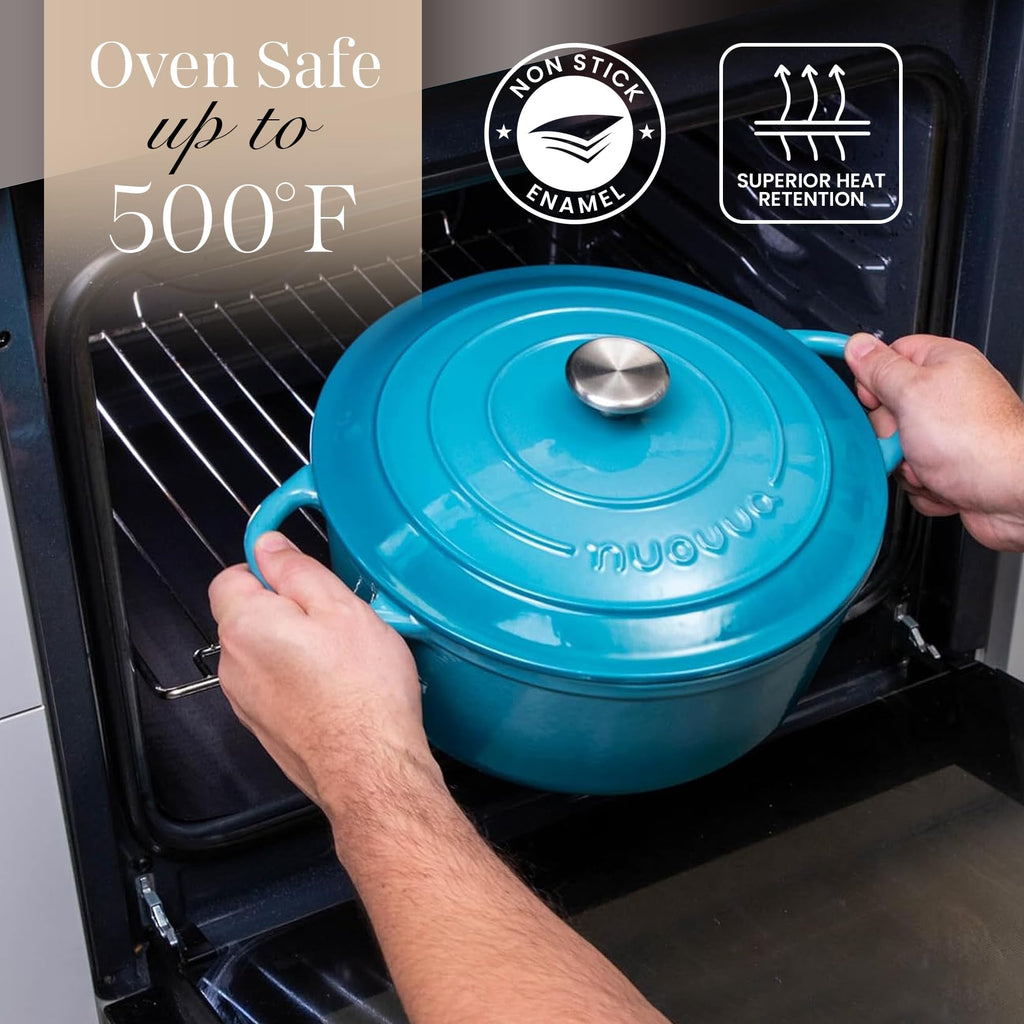 Cast Iron Pot with Lid - Non-Stick Ovenproof Enamelled Casserole Pot, Oven Safe up to 500° F-Sturdy Dutch Oven