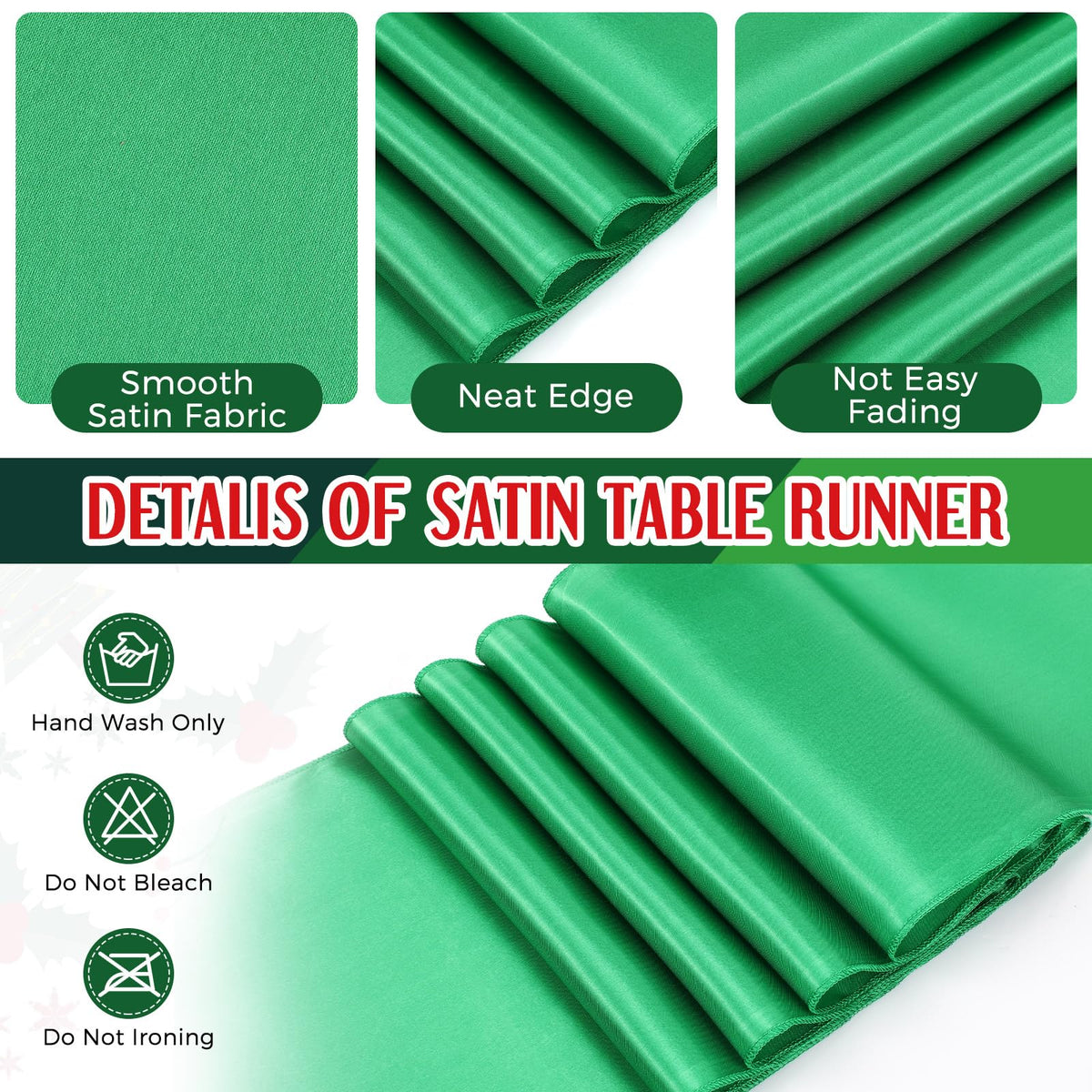16 Pcs Christmas Red and Green Tablecloths Satin Table Runner Set