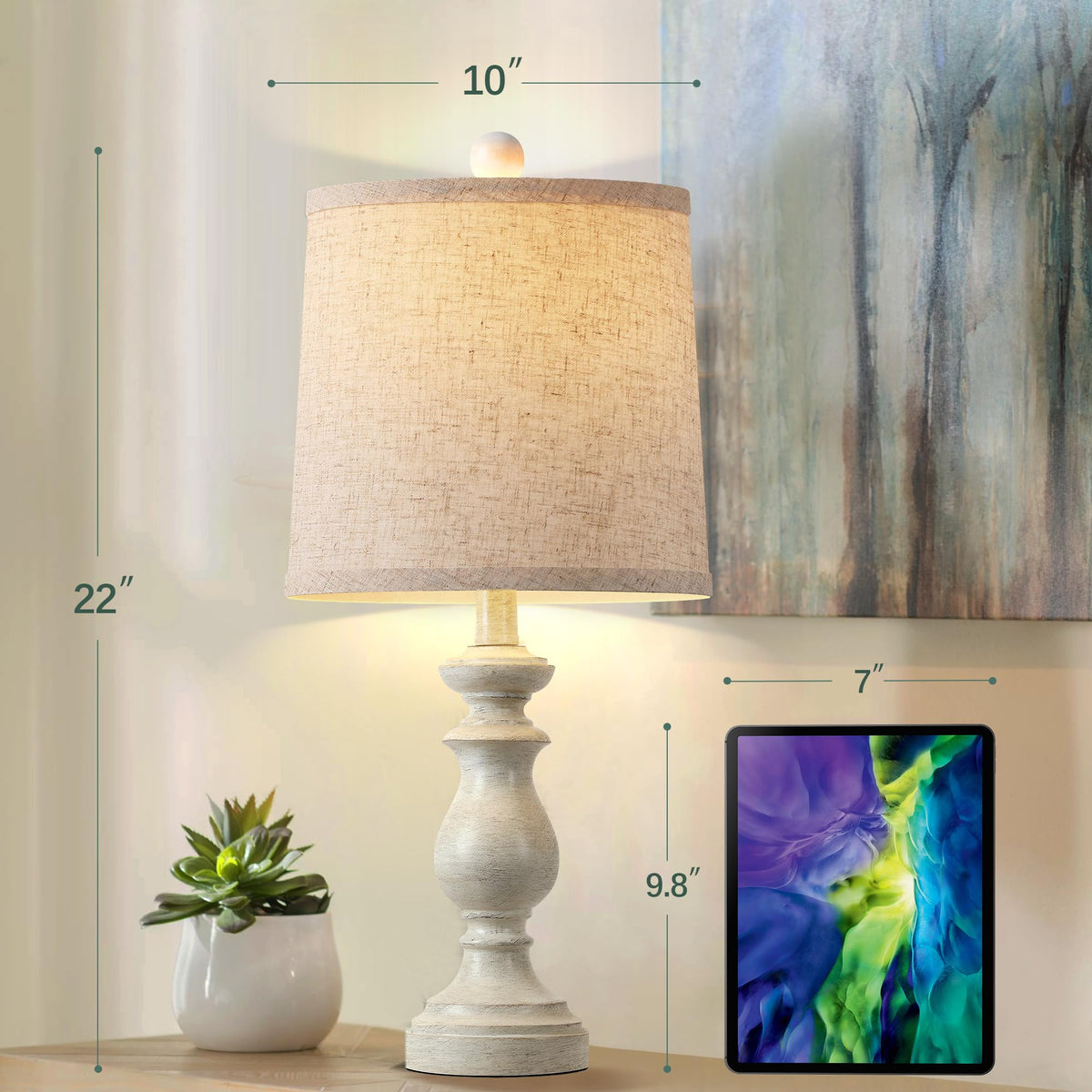 Traditional Table Lamp Set of 2, Rustic Farmhouse Table Lamps Bedroom, 22" Bedside Desk Lamps Vintage Nightstand