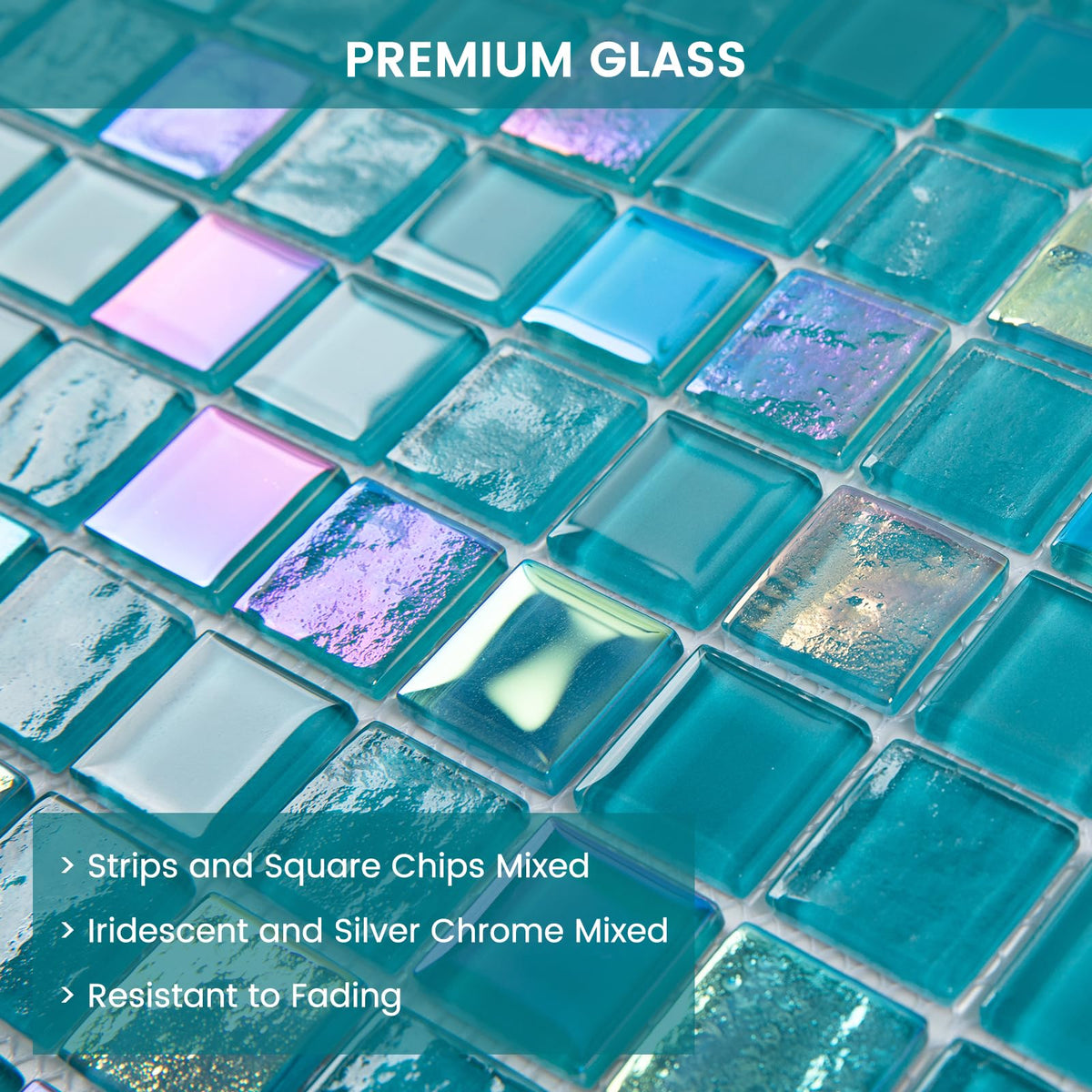 Glass Mosaic Tile Vanadium Blue 12 x 12 Inch Glossy Glass Tile for Swimming Pool Kitchen Backsplash Shower Waterline