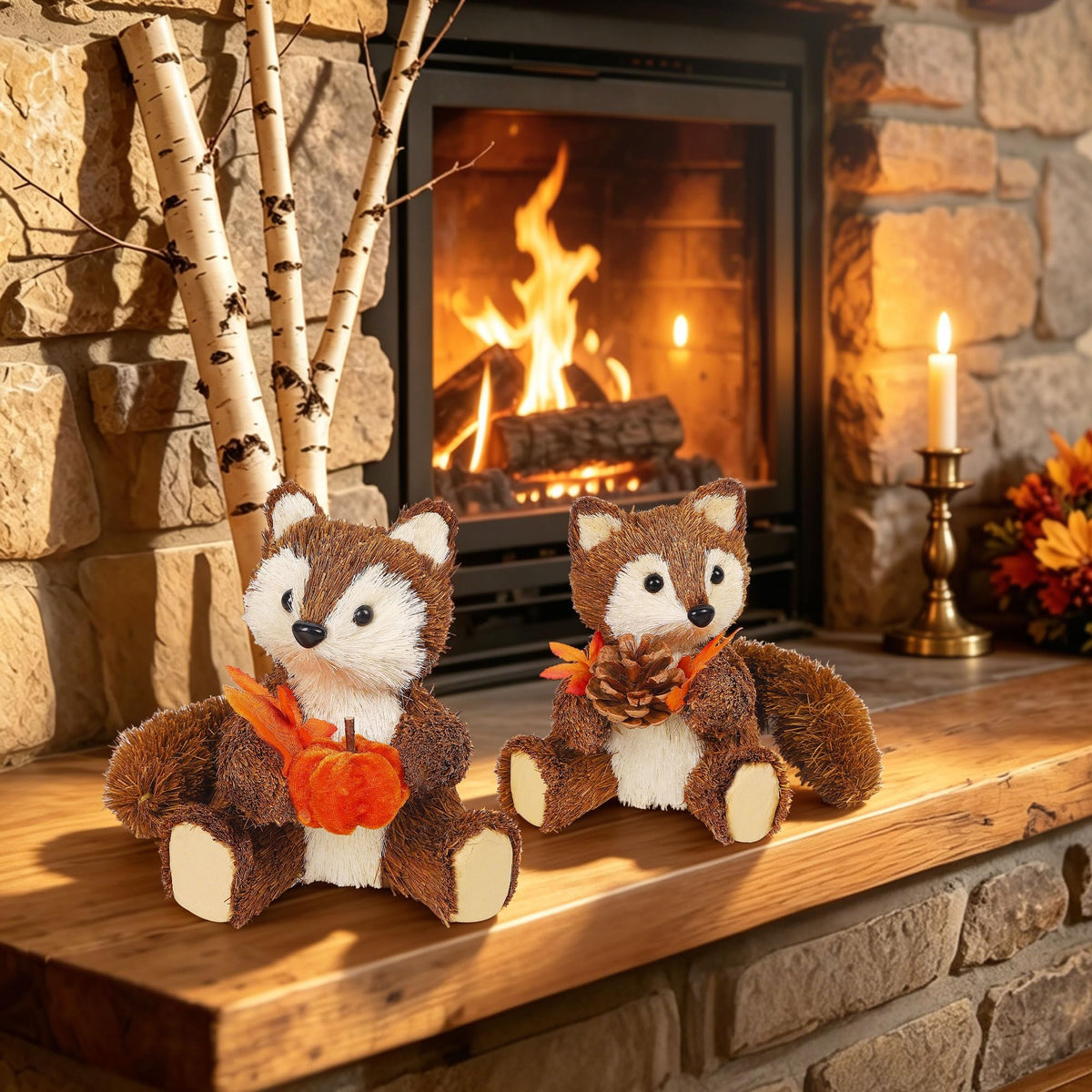 Handmade Set of 2 Fox Fall Decorations
