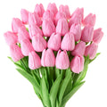 30 Pcs Pink Tulips Artificial Flowers Fake Tulips Fake Tulip Flowers Real Touch 13" Silk Flower for Bulk Home Kitchen