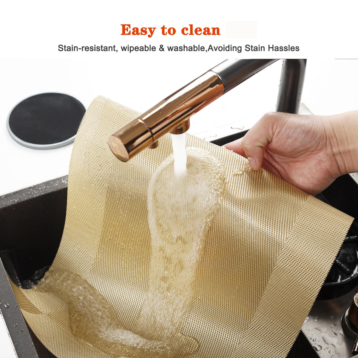 Gold Vinyl Placemats Set of 8,Washable Dining PVC Table Mats