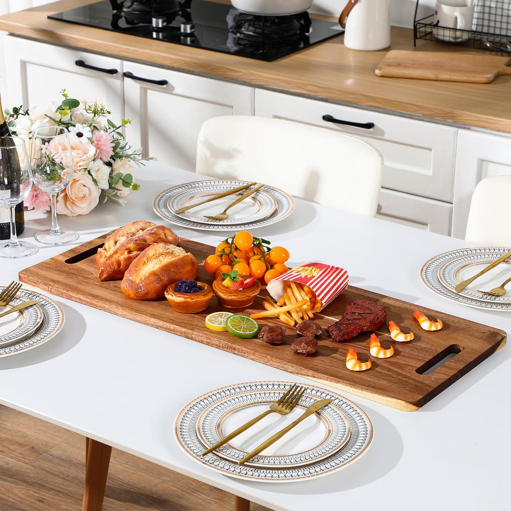 2 Pcs Large Acacia Wooden Charcuterie Boards with Handle 30 x 12 Inch