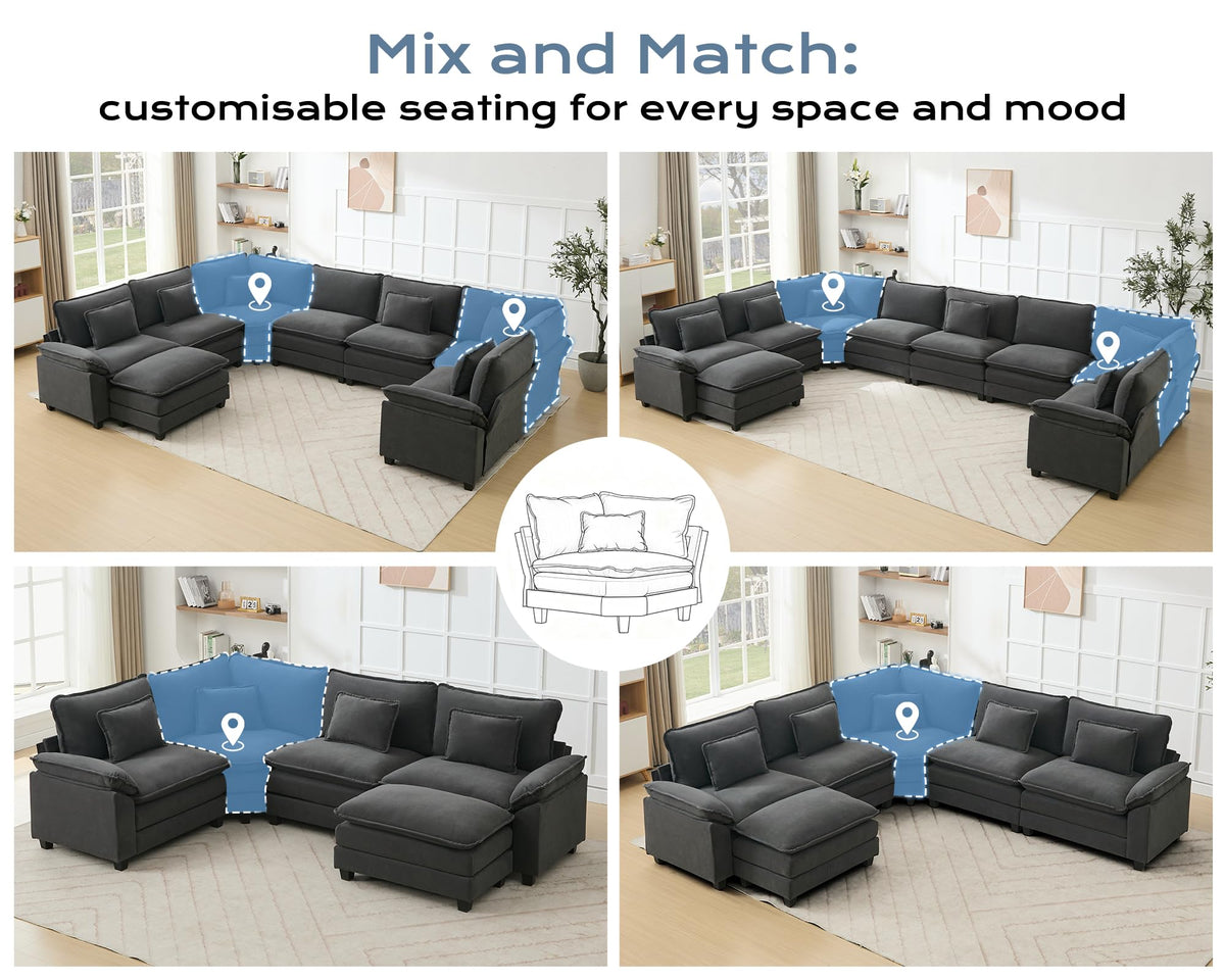 145" Oversized Modular Sectional Sofa U-Shaped Corner Cloud Couch with Ottoman, Convertible Deep Seat Velvet Couch