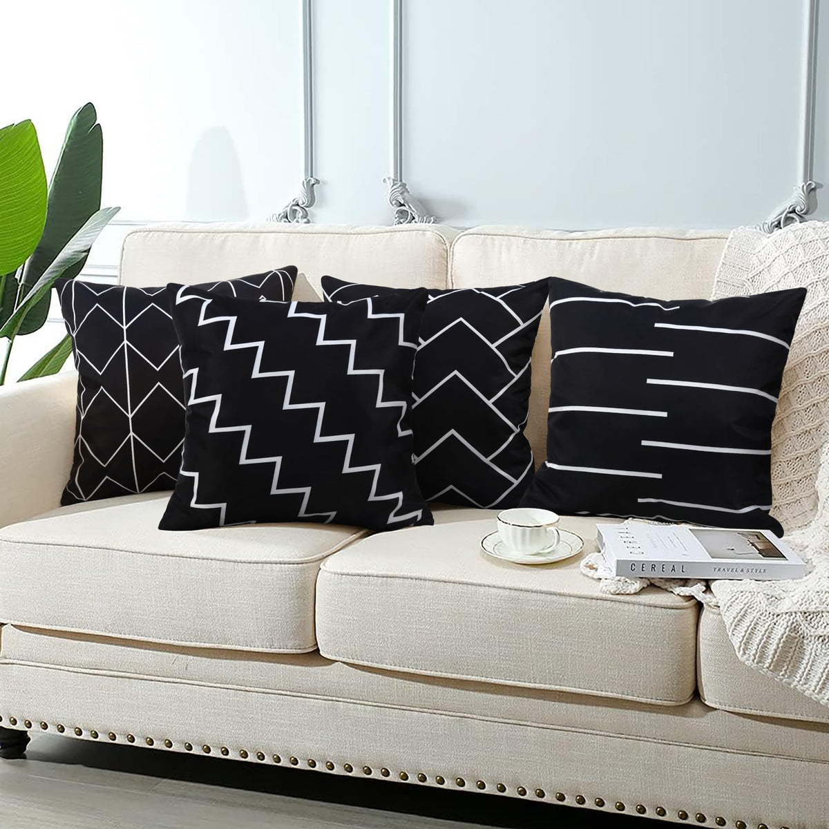 Set of 4 Outdoor Waterproof Pillow Covers 18x18 Black