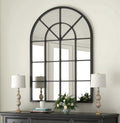 Arched Wall Mirror, 42"x30" Metal Frame Windowpane Mirror, Black