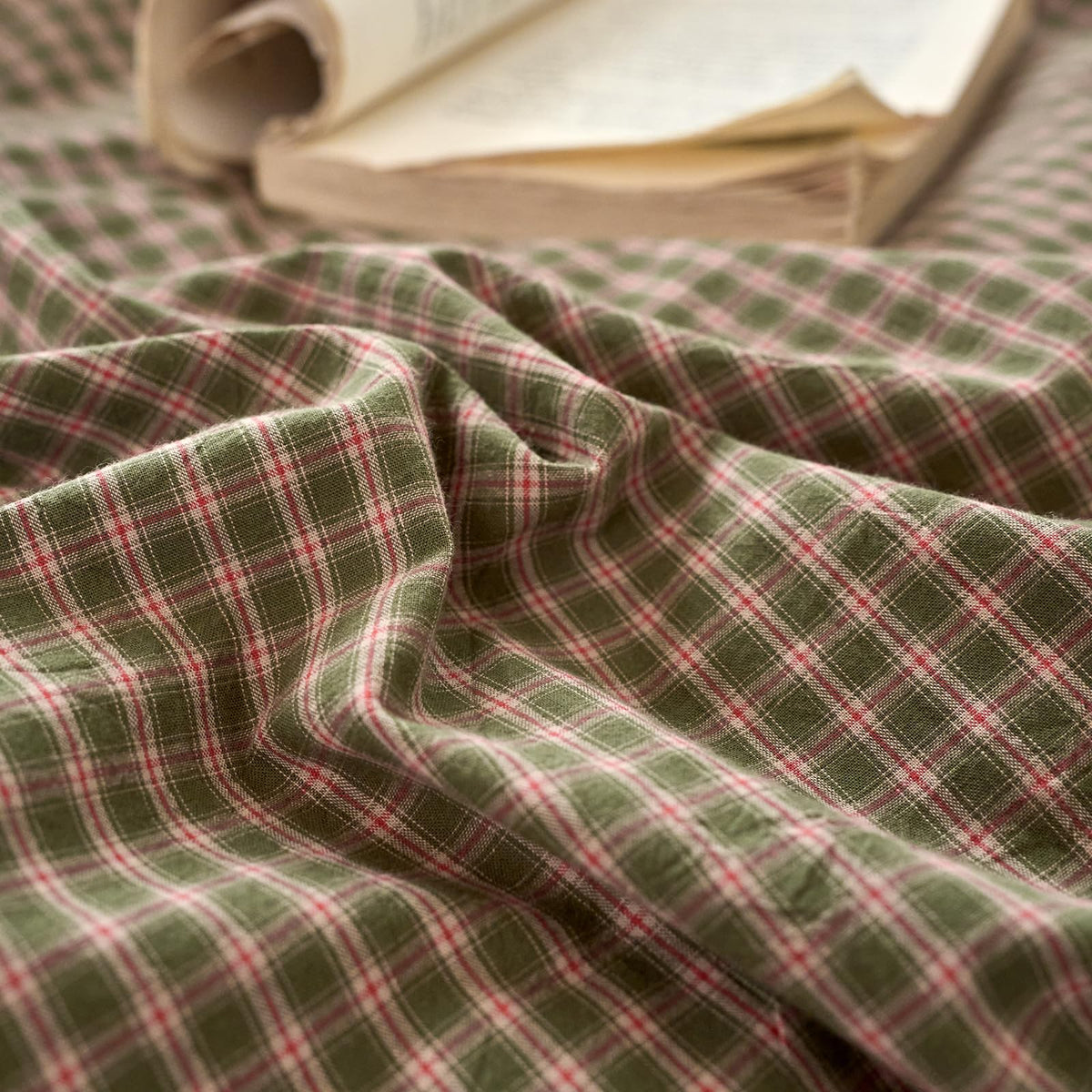 Vintage Gingham Duvet Cover Soft Breathable Washed Cotton Plaid Comforter Cover with 2 Pillowcases