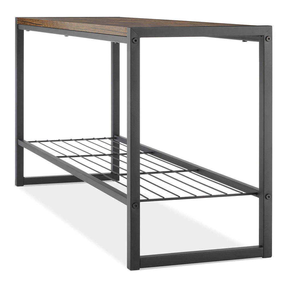 Entryway Bench, 35.5 Inch Modern Industrial Shoe Bench with Storage Shelf, Wood and Metal Shoe Rack Bench Seat