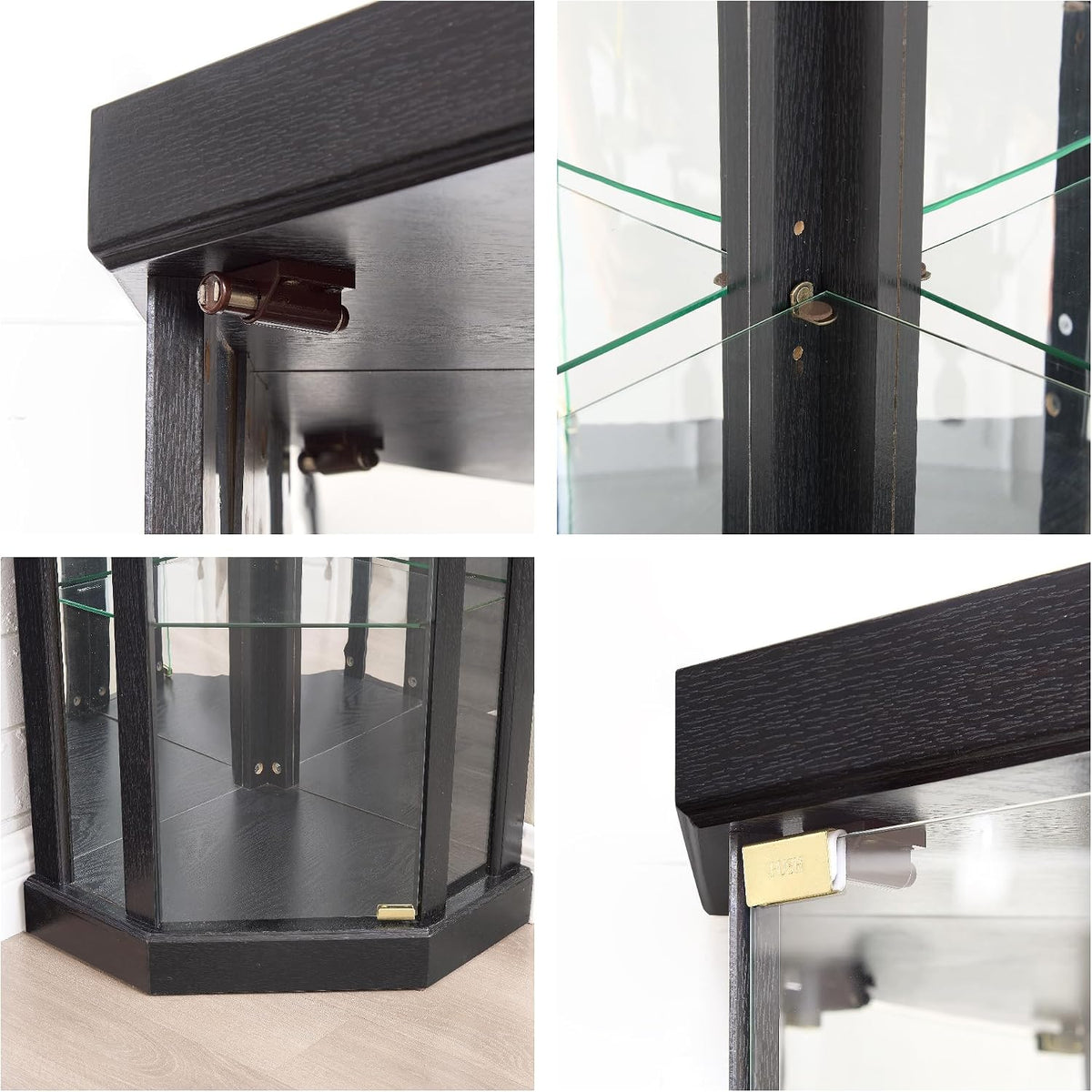 70" H Glass Display Cabinet, China Cabinet Dis, Black | 3-Side Glass Display with Customizable Shelves, Tempered