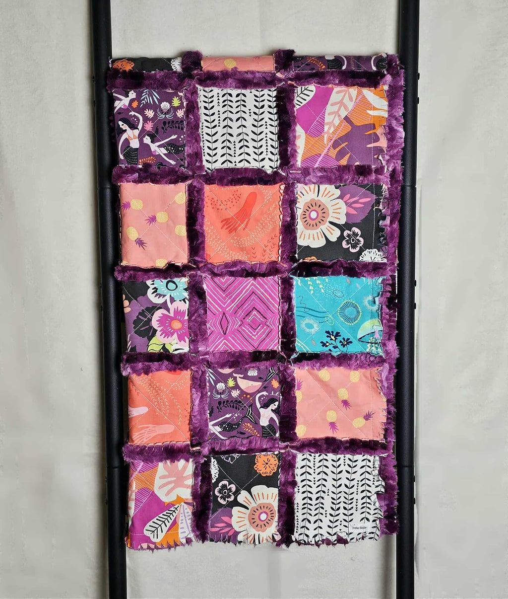 Mermaid Blanket, Quilt, Mermaid Patchwork Quilt, Crib Quilt, Boho Rag Quilt, Floral, Baby Bedding, Baby Quilt, Witchy