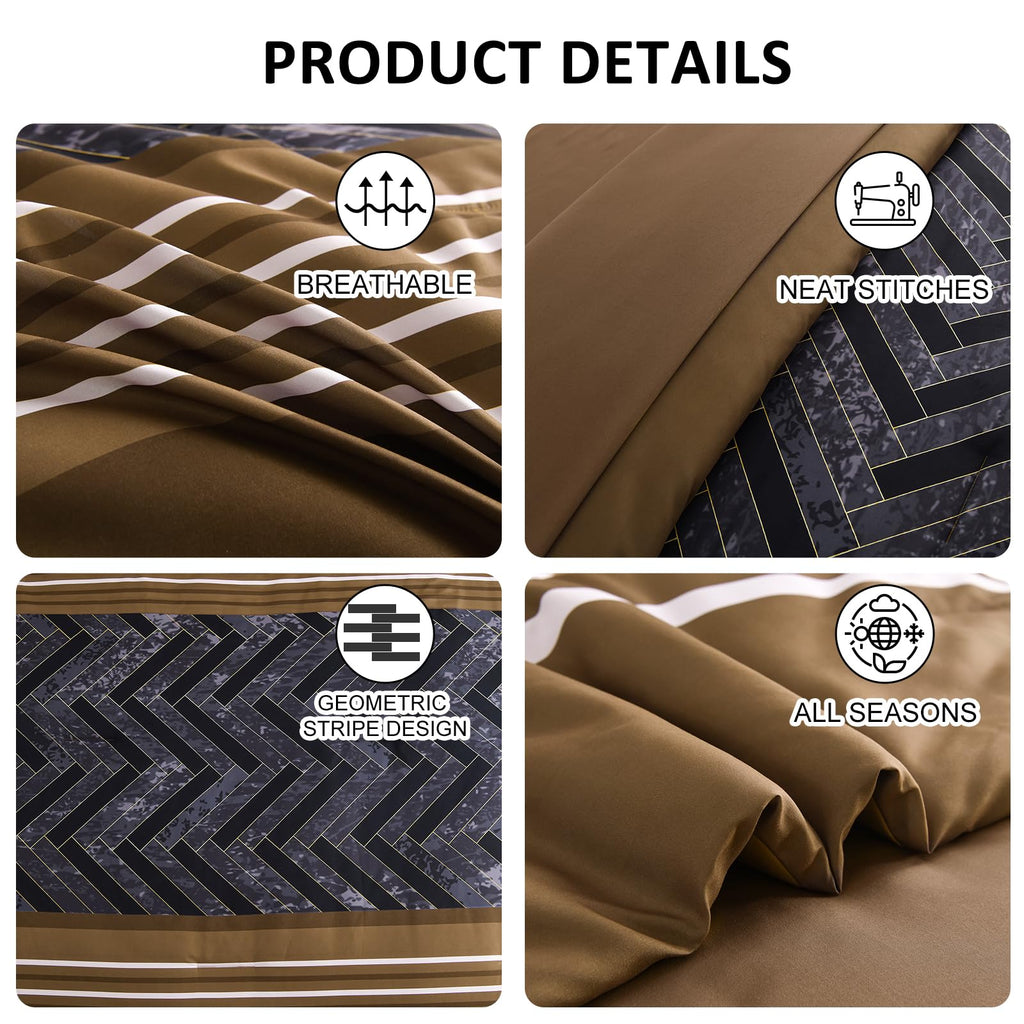 Brown Comforter Set Queen, 7 Pieces Boho Striped Bed in a Bag Set