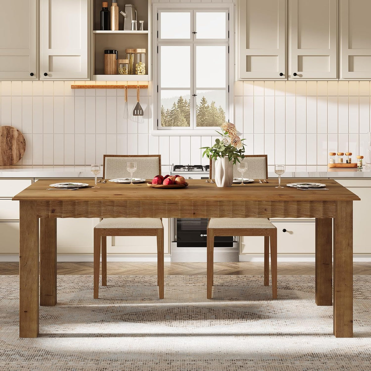 63-Inch Solid Wood Dining Table for 6, Farmhouse Kitchen Table with Heavy Duty Legs, Rectangular Wood Dinner Table