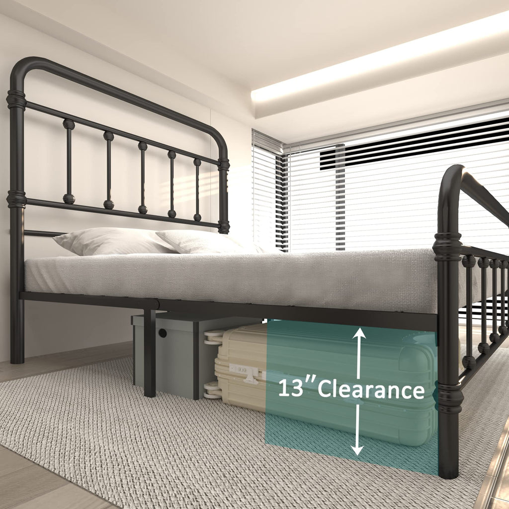Metal Bed Frame with 49inch High Vintage Headboard