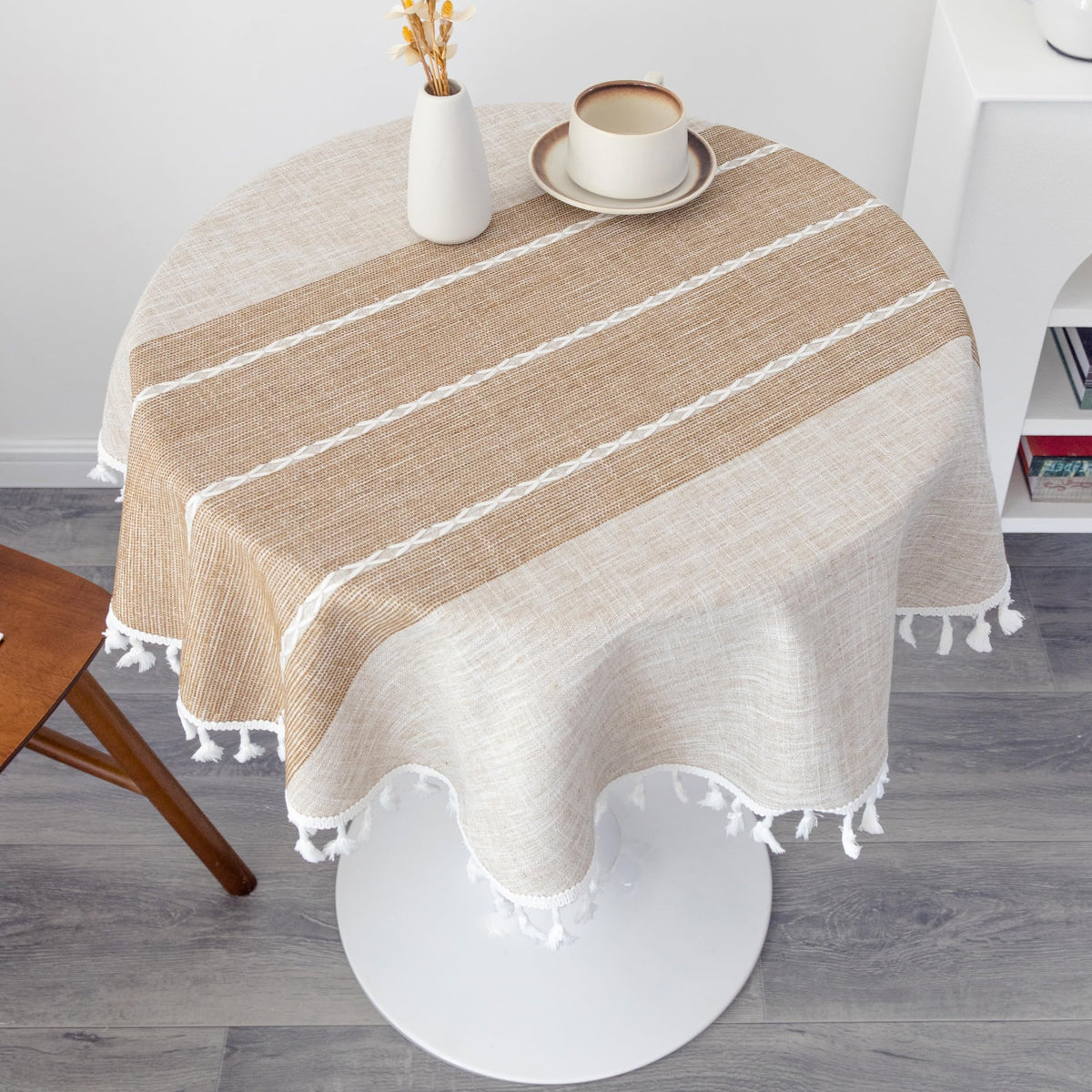 Waterproof Cotton Linen Washable Round Tablecloth 36 Inch Coffee