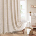 Boho Farmhouse Classic Plaid Linen Tassel Tan Brown, 72x72