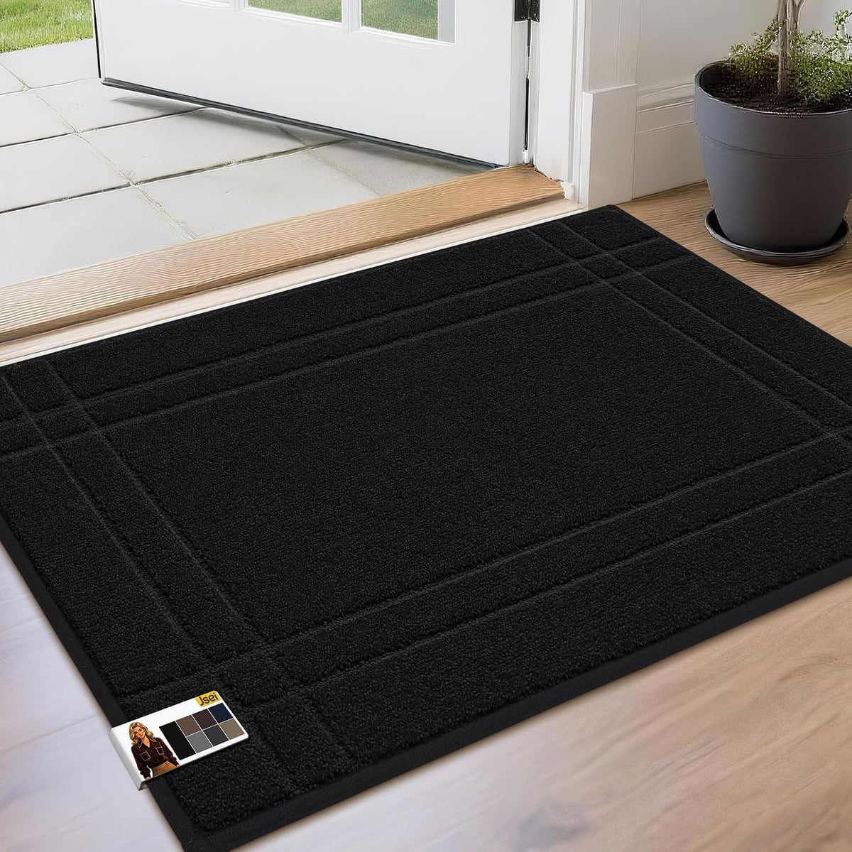Door Mat for Entrance, TPR Non-Slip Backing, 24" x 36", Black | Washable Low Profile Doormat for Front Door & Back