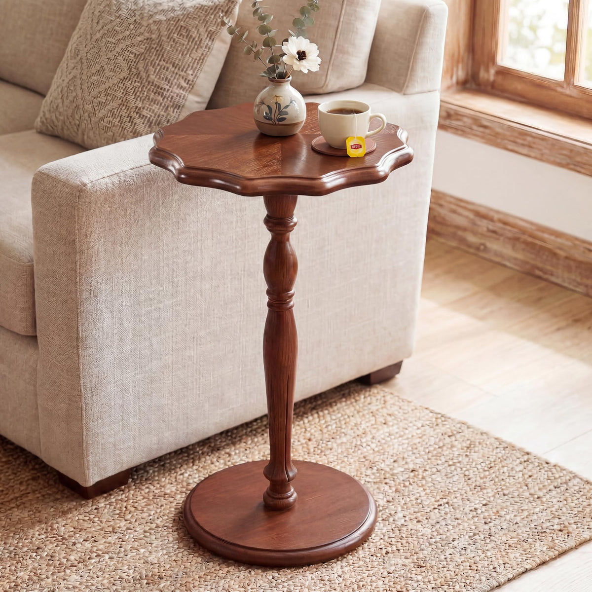 Inspired Saarinen Style 12"W Round Side Table Set of 2, Drink Table for Small Spaces, Modern Accent Nightstand w/Solid Wood Leg, Mid-Century