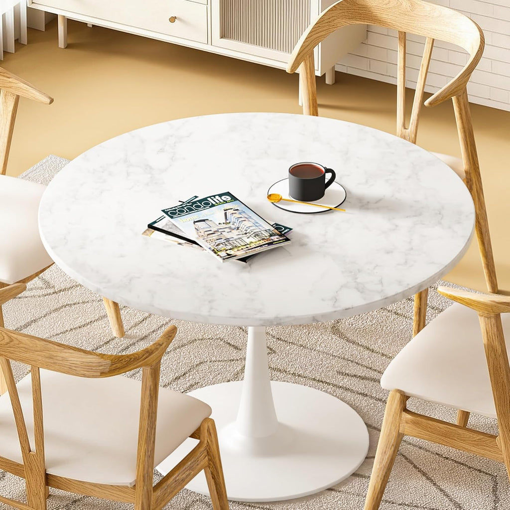 Tulip Round Pedestal Dining Table — White Marble Top