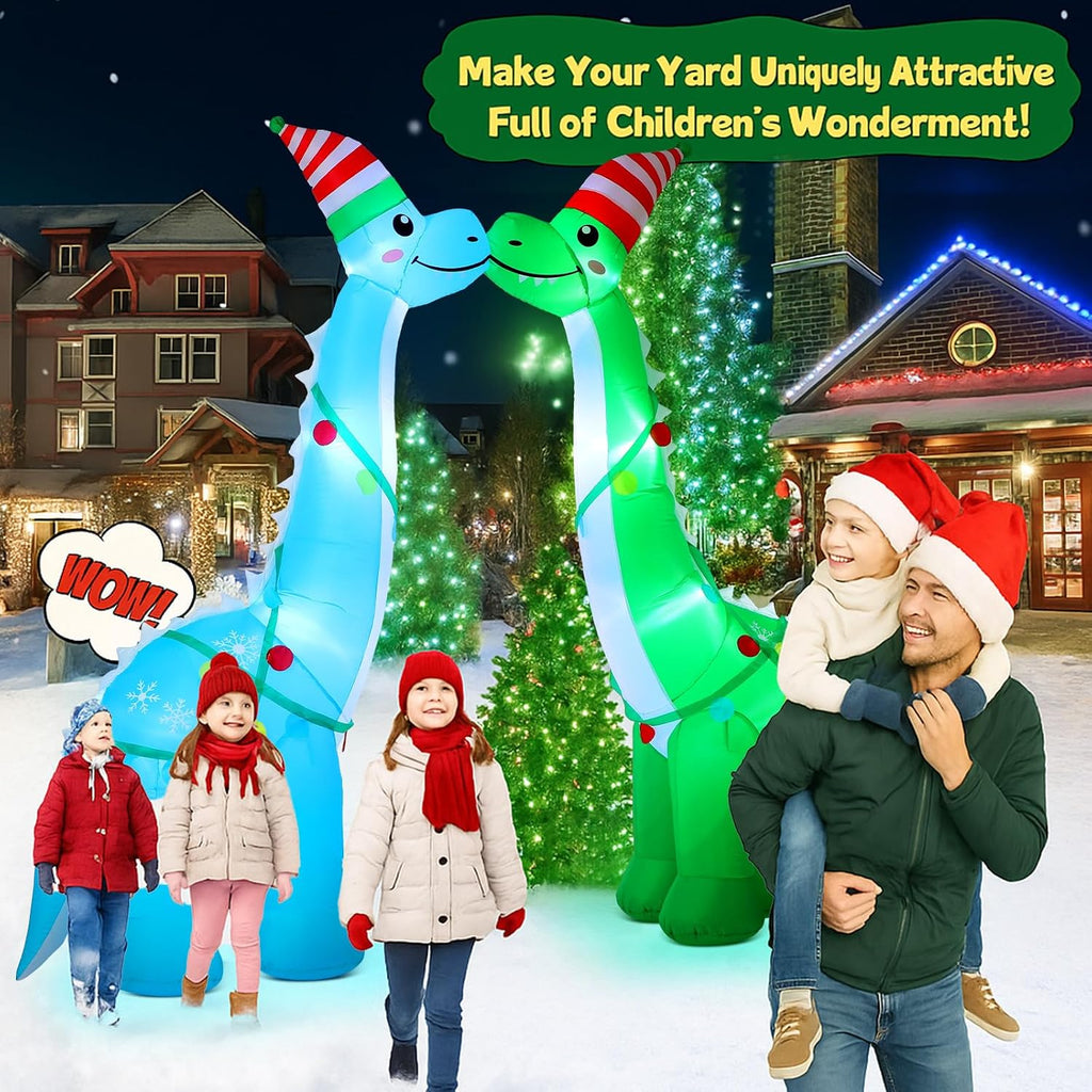 8ft Christmas Inflatable Dinosaur Yard Decor Dinosaur Kissing Arch